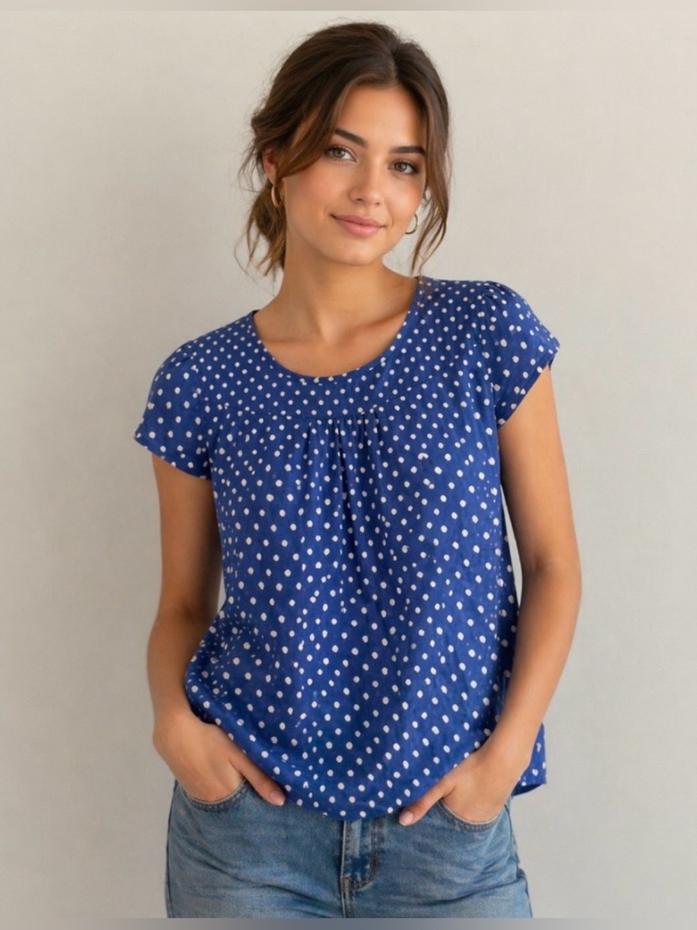 Sea Salt Cornwall Garden Gate Polka Dot Cotton Top Large